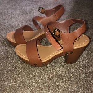 Cognac Block Heels